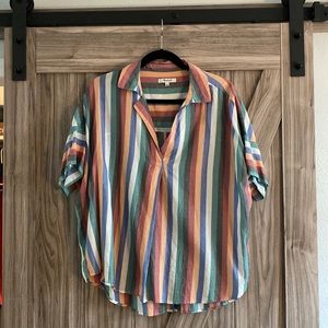Madewell Striped Popover Button-Back Shirt in Rainbow Stripes -Size L
